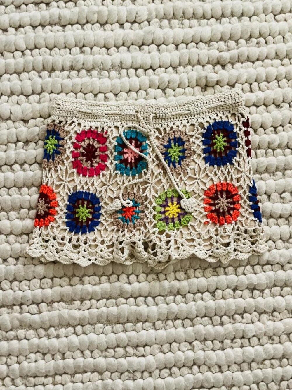 ASHA Crochet Granny Square Lined Summer Beach Shorts Size S